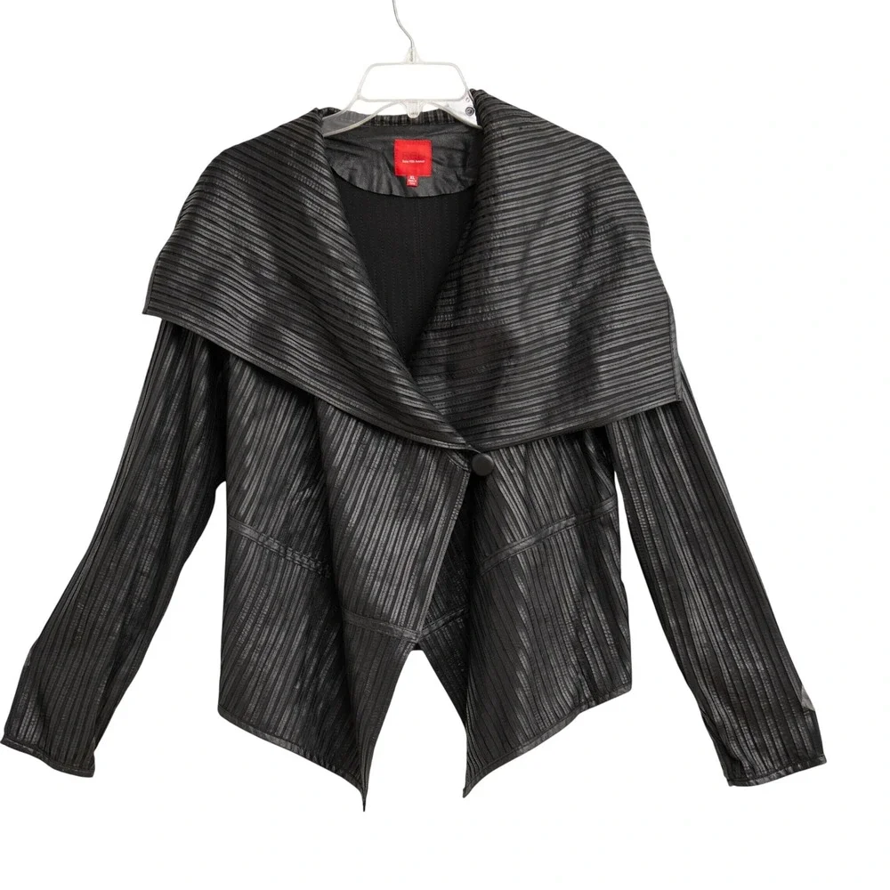 Saks 5th Avenue Pleated Asymmetrical Leather Jacket XL Goth Edgy Moto Modernist
